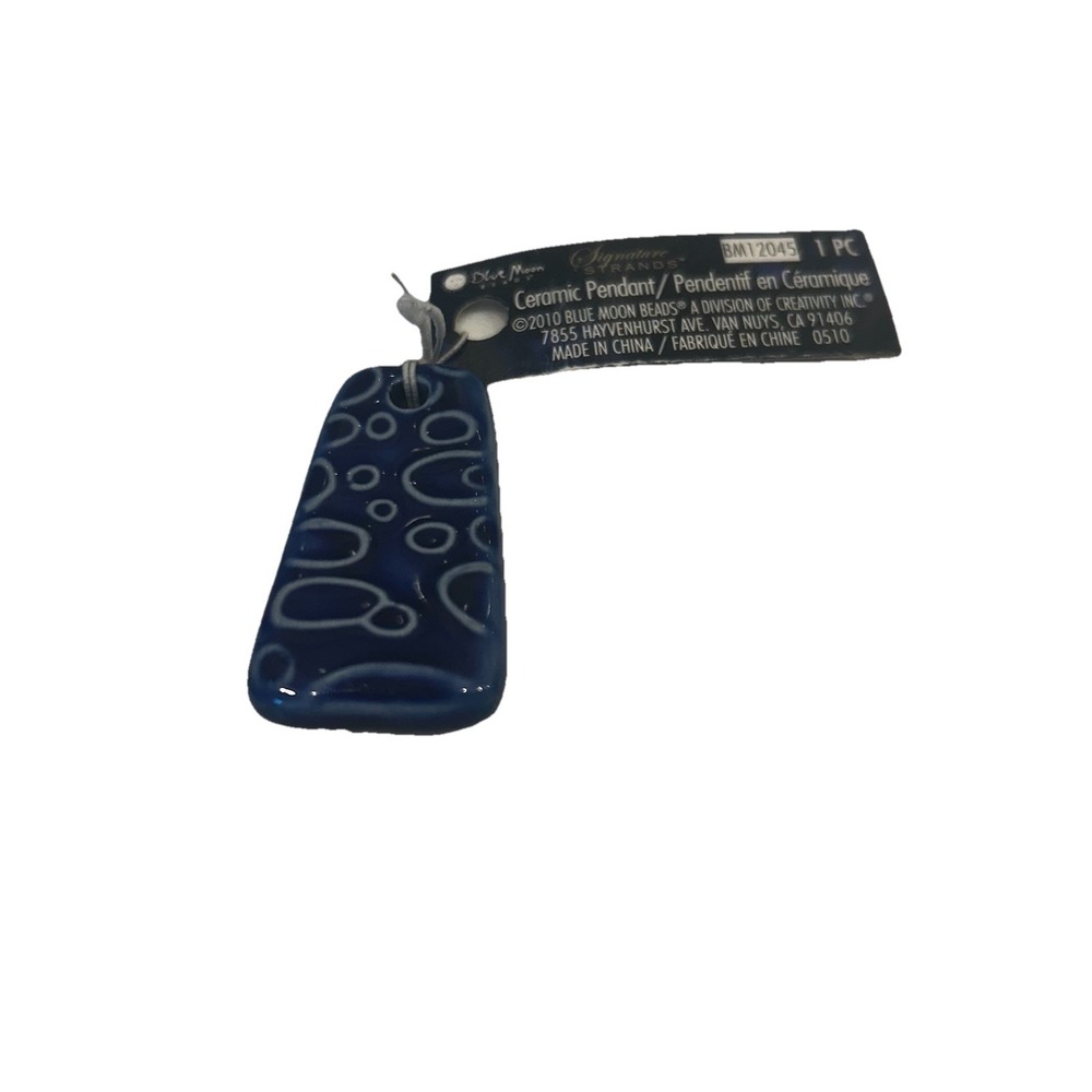Blue Moon Beads Vibrant Blue Ceramic Pendant White Design
